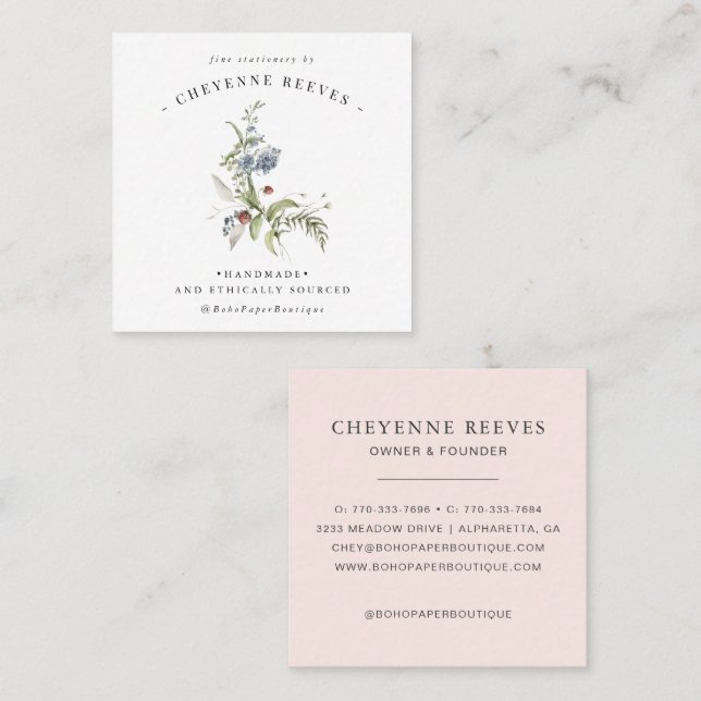 Watercolor Spring Wildflower Square Business Card (Front/Back)