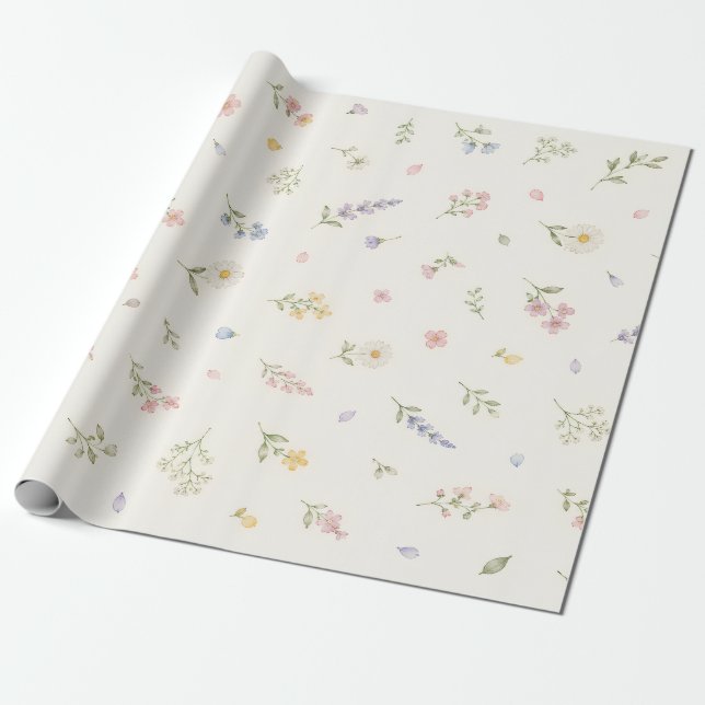 Watercolor Spring Wildflower Wrapping Paper (Unrolled)