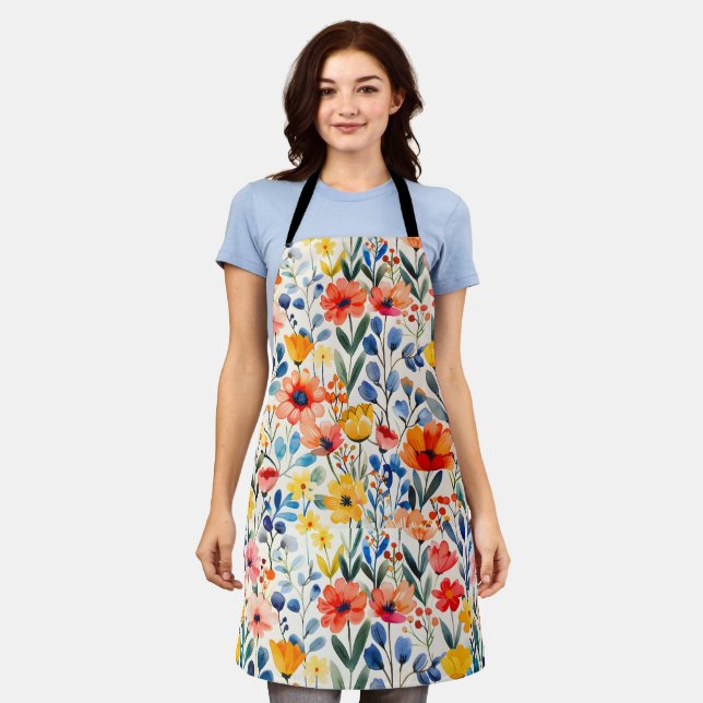 Watercolor Spring Wildflowers Background-99034 Apron (Worn)