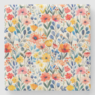 Watercolor Spring Wildflowers Background-99034 Stone Coaster