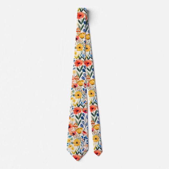 Watercolor Spring Wildflowers Background-99034 Tie (Front)
