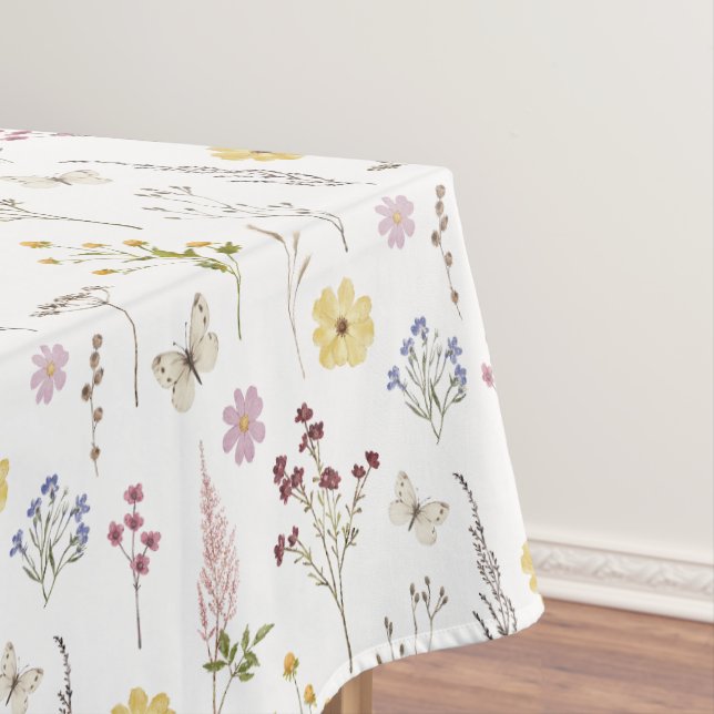 Watercolor Spring Wildflowers Pattern Tablecloth (In Situ)