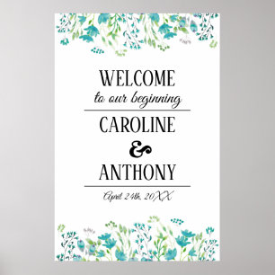 Watercolor Spring Wildflowers Wedding Welcome Sign