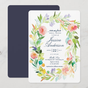Watercolor Spring Wreath Bridal Shower Invitation