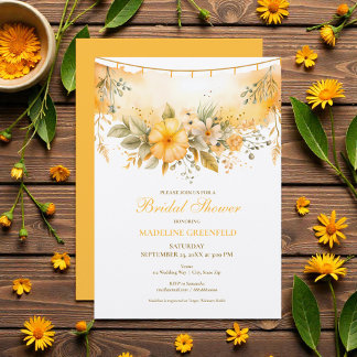 Watercolor Spring Yellow Floral Bridal Shower Invitation