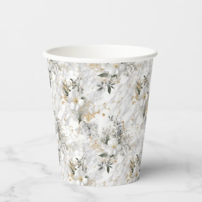 Watercolor springflowers on marible Bridal Shower Paper Cups (Front)