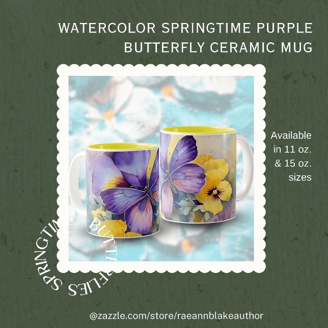 Watercolor Springtime Purple Butterfly Ceramic Mug (Creator Uploaded)