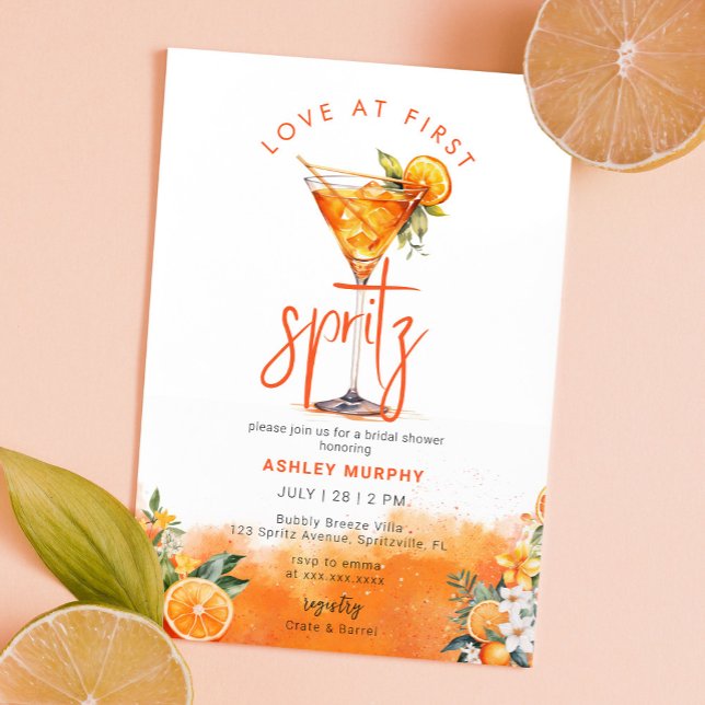Watercolor Spritz Orange Flowers Bridal Shower Invitation (Creator Uploaded)