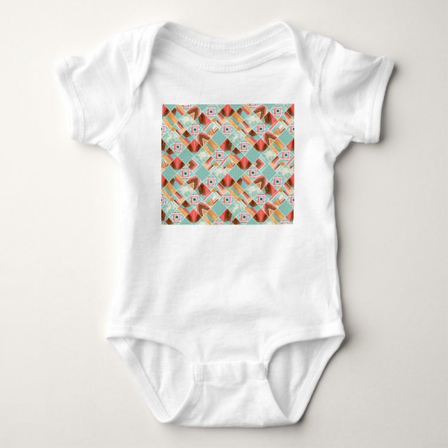 Watercolor square, patchwork geometric background. baby bodysuit (Front)
