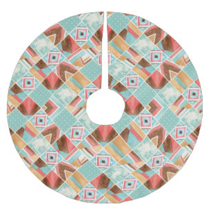 Watercolor square, patchwork geometric background. brushed polyester tree skirt