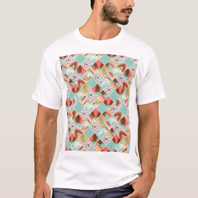 Watercolor square, patchwork geometric background. T-Shirt (Front)