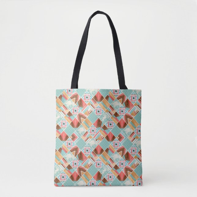 Watercolor square, patchwork geometric background. tote bag (Front)