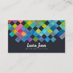 Watercolor Squares Chequered Stylist Business Appointment Card