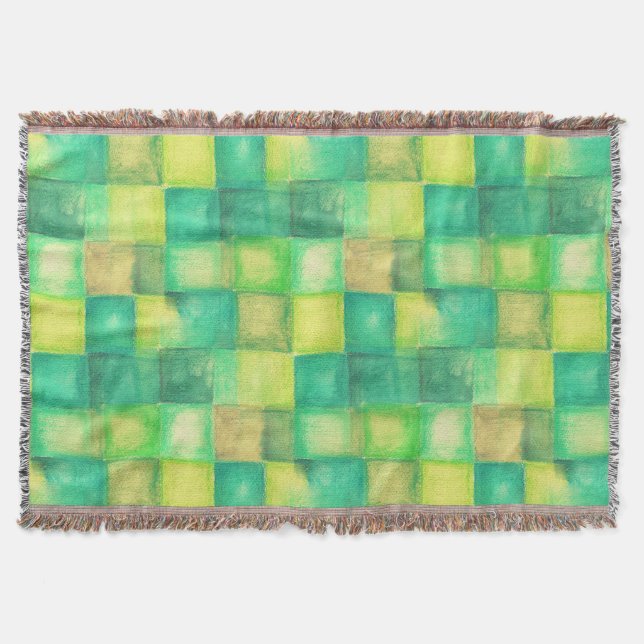 Watercolor Squares Pattern green + your ideas Throw Blanket (Front)