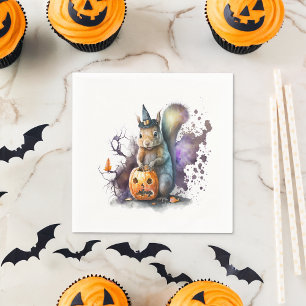 Watercolor Squirrel Halloween Napkin