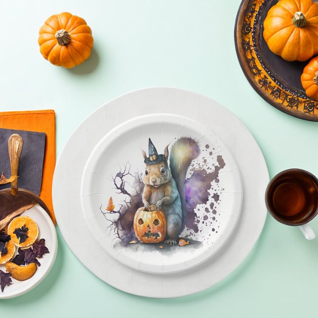 Watercolor Squirrel Halloween Paper Plate (Creator Uploaded)