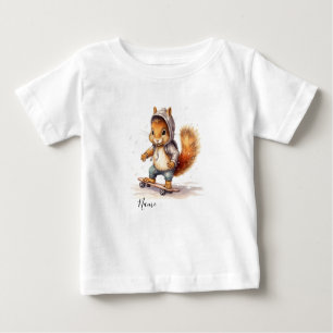 Watercolor Squirrel Snowboard Baby T-Shirt