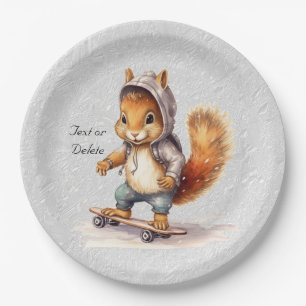 Watercolor Squirrel Snowboard Paper Plate