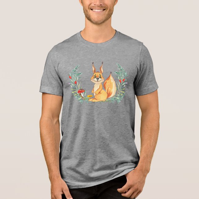 Watercolor Squirrel  Tri-Blend Shirt (Front)