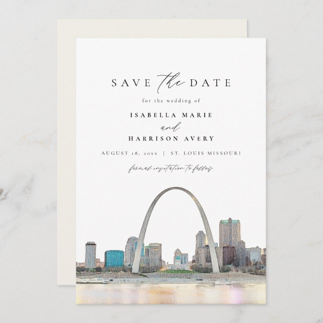 Watercolor St Louis Arch Wedding Save the Date Invitation (Front/Back)
