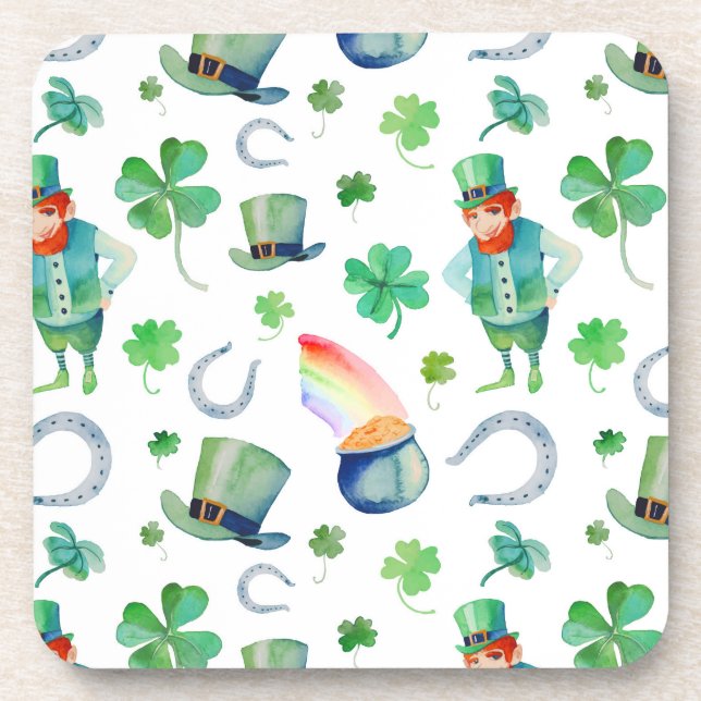 Watercolor St. Patrick's Day Pattern Coaster (Front)
