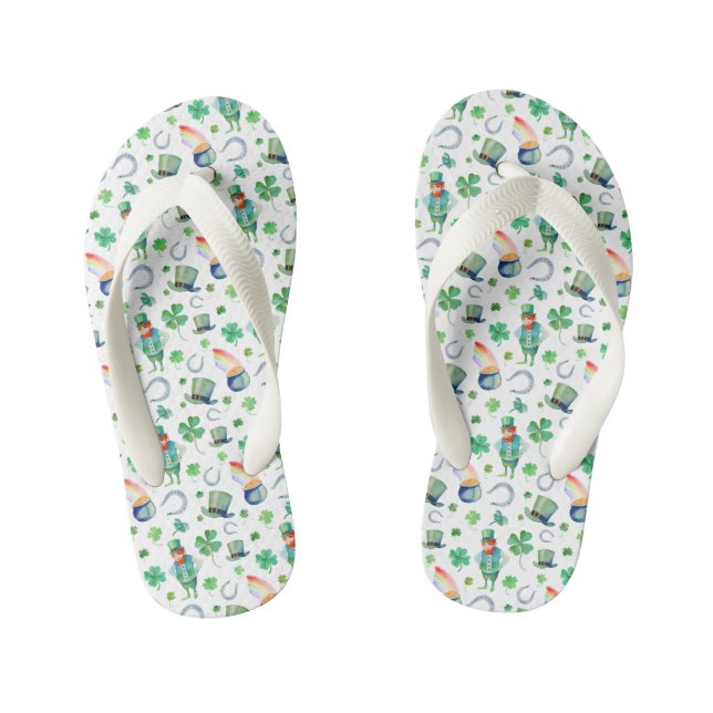 Watercolor St. Patrick's Day Pattern Kid's Jandals (Footbed)
