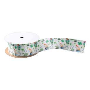 Watercolor St. Patrick's Day Pattern Satin Ribbon