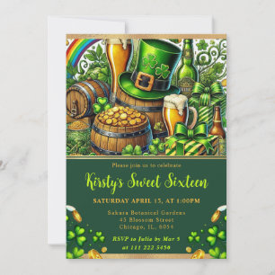 Watercolor St Patrick's Day Sweet Sixteen Invitation