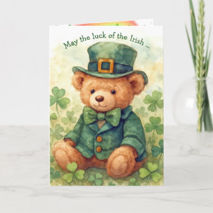 Watercolor St. Patrick's Day Teddy Bear  Card