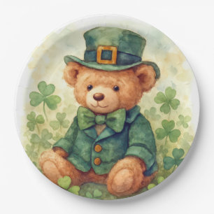 Watercolor St. Patrick's Day Teddy Bear Paper Plate
