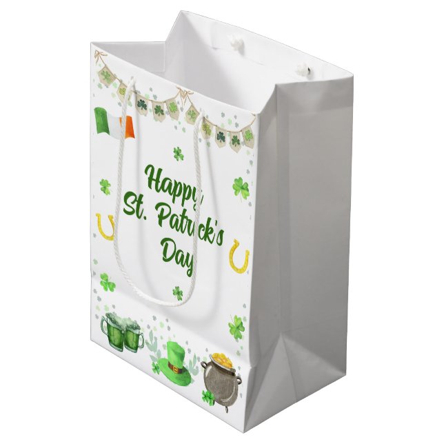 Watercolor St Patricks Party Medium Gift Bag (Front Angled)