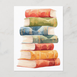 Watercolor Stack of Books Illustration Postcard