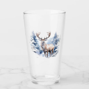 Watercolor Stag Deer Winter Snow Forest Animal Glass