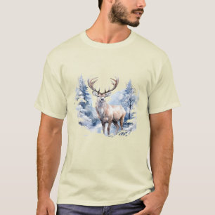 Watercolor Stag Deer Winter Snow Forest Animal T-Shirt
