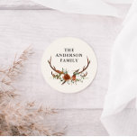 watercolor stag floral terracotta modern elegant classic round sticker<br><div class="desc">Modern elegant traditional rustic stag floral script modern beautiful party favour sticker. Part of a natural,  terracotta,  black and sage green elegant collection.</div>