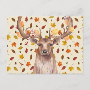 Watercolor Stag of Autumn Postcard