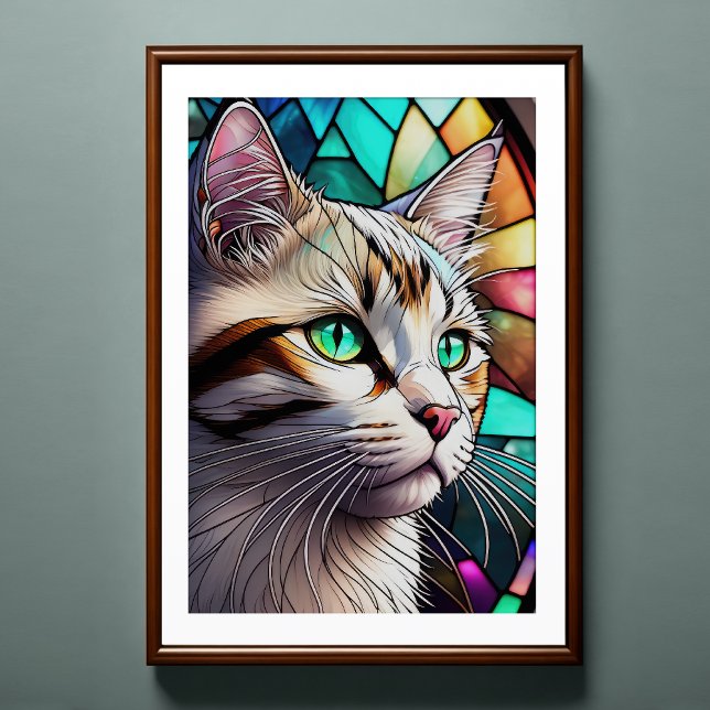 Watercolor Stained Glass Style Cat 2:3 Poster (Creator Uploaded)