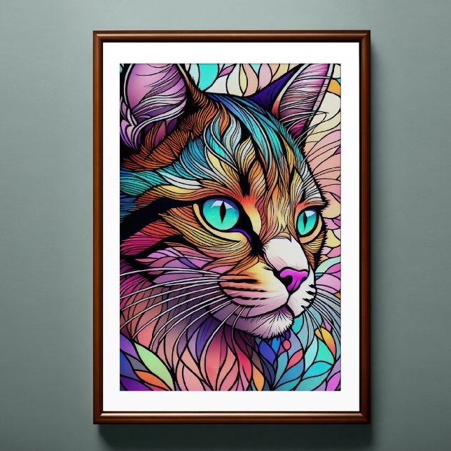 Watercolor Stained Glass Style Cat 2:3 Poster (Creator Uploaded)
