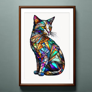 Watercolor Stained Glass Style Cat 2:3 Poster