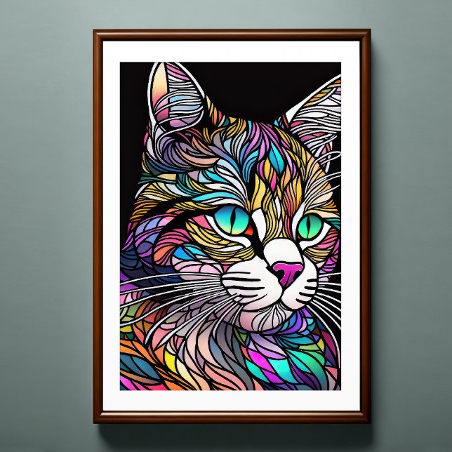 Watercolor Stained Glass Style Cat 2:3 Poster (Creator Uploaded)