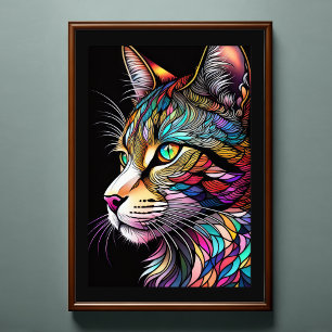 Watercolor Stained Glass Style Cat 2:3 Poster