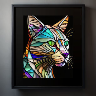 Watercolor Stained Glass Style Cat 5:4 Poster
