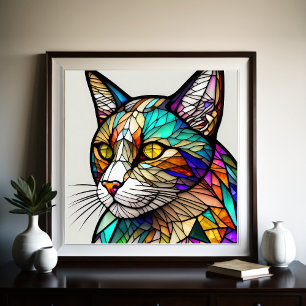 Watercolor Stained Glass Style Cat Poster