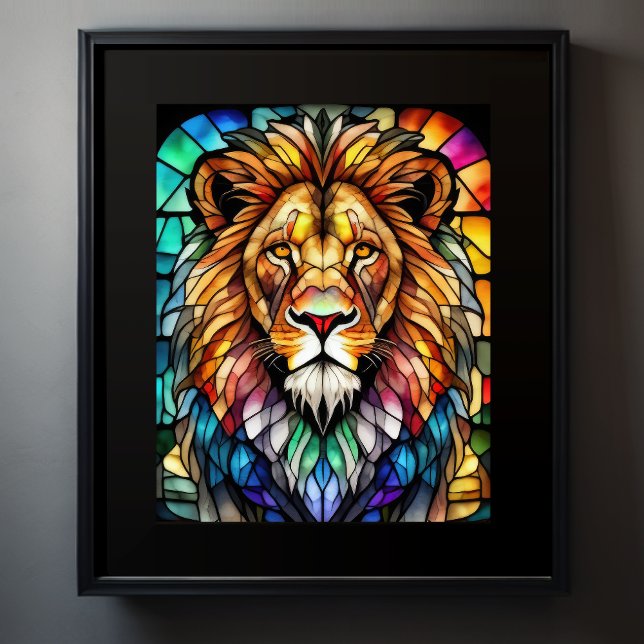 Watercolor Stained Glass Style Lion 5:4 Poster (Creator Uploaded)