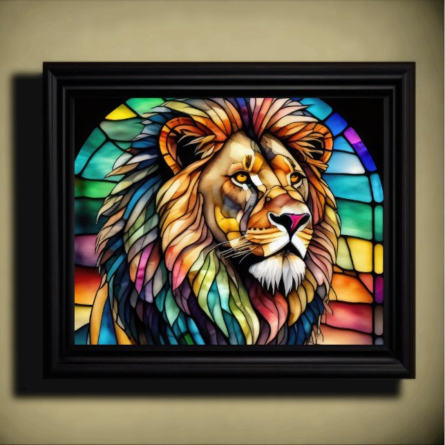 Watercolor Stained Glass Style Lion 5:4 Poster (Creator Uploaded)