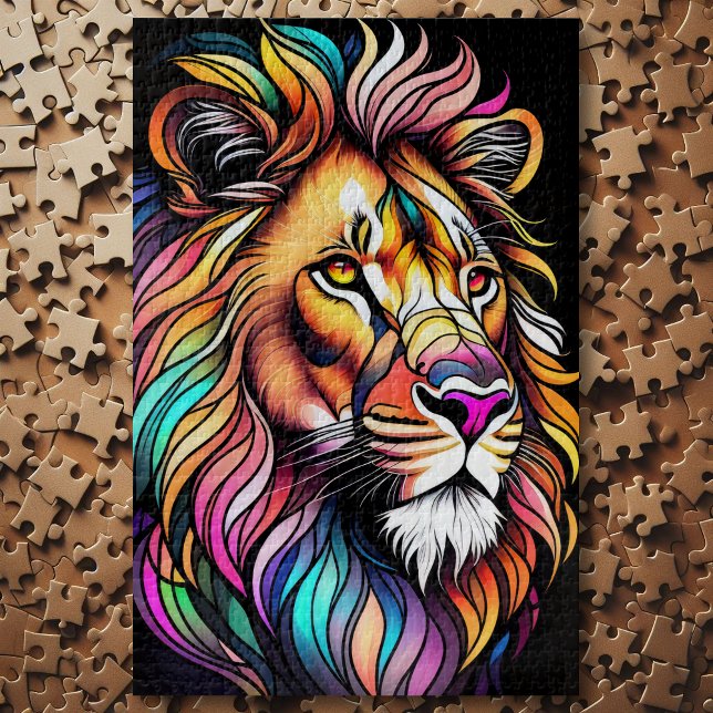 Watercolor Stained Glass Style Lion Jigsaw Puzzle (Creator Uploaded)