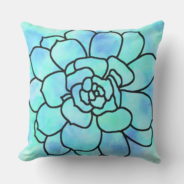 'Watercolor Stained Glass Succulent 2' Outdoor Cushion (Front)