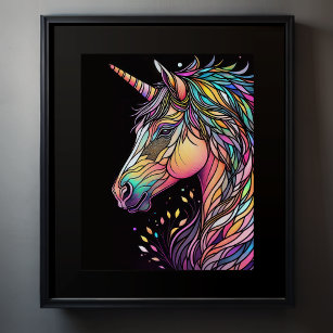 Watercolor Stained Glass Unicorn Glorious Colour I Poster