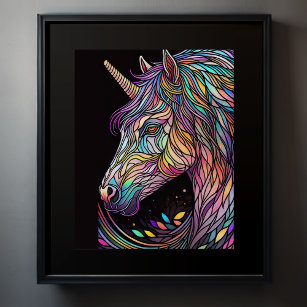 Watercolor Stained Glass Unicorn in Glorious Colou Poster