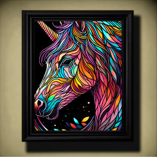 Watercolor Stained Glass Unicorn in Glorious Colou Poster